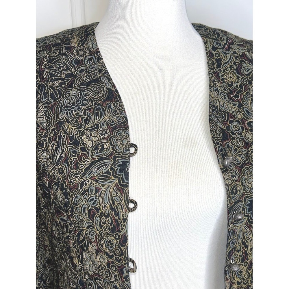 Vintage Quilted Cropped Jacket Black Gold Floral Paisley Tapestry Size 6 - Picture 3 of 12